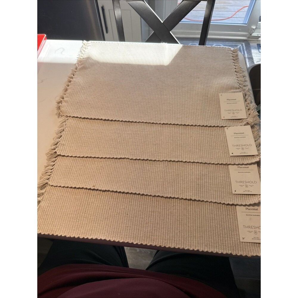 Set Of 4  Threshold Cream Cotton Linen Rectangular Placemat 14” x 19”